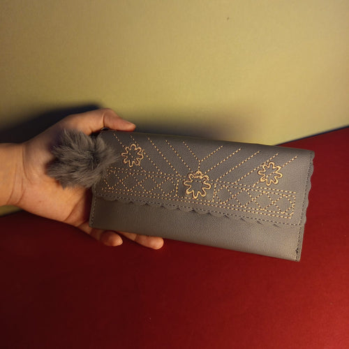 The Original - Women Wallet Dark Grey With Pom Pom Keychain