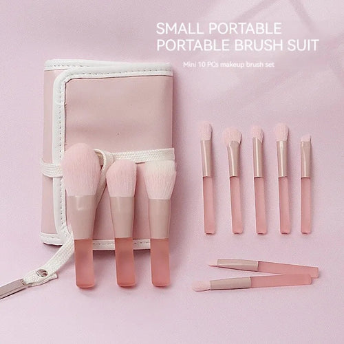 The Original - Shein 10 Pcs Transparent & Peach Mini Travel Brush Set With Pouch
