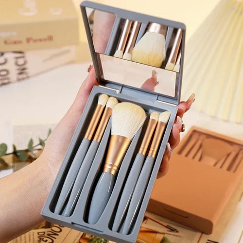 The Original - Shein 5 Pcs Portable Makeup Brush Set With Mirror For Travel Cosmetic Tools Grey