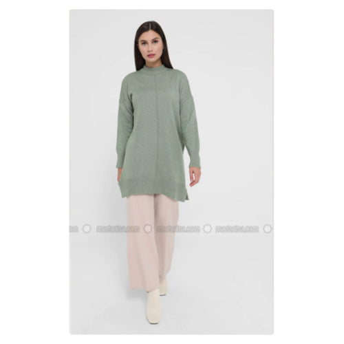 Modanisa Refka Mint Polo Neck Unlined Knit Tunics Regular Size