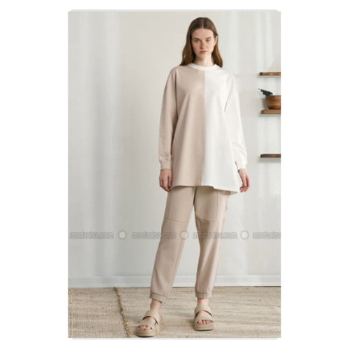 Modanisa Softandbasic Crew Neck Ecru Sweat Shirt