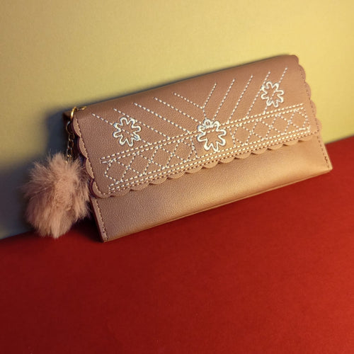 The Original - Women Wallet Brown With Pom Pom Keychain