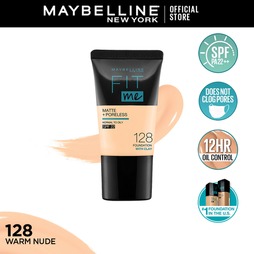 Maybelline New York- Fit Me Liquid Foundation Matte & Poreless Tube, 128 Warm Nude 18 Ml