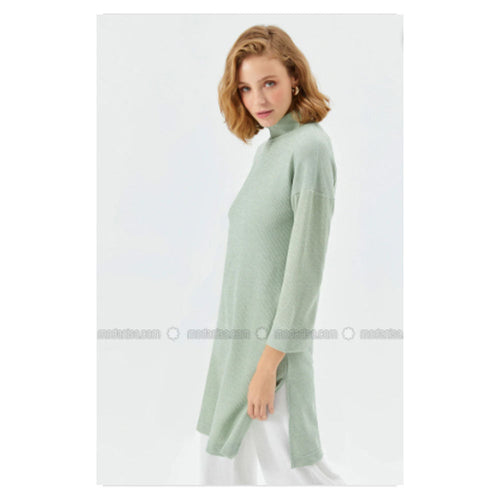 Modanisa Muni Muni Sea Green Polo Neck Unlined Knit Tunics