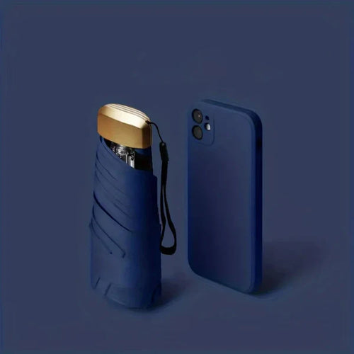 Mini Outdoor Parasol, Uv Protection, Folding Traveling Umbrella Navy Blue