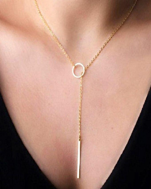 Dama Rusa- Exclusive Golden Long Strip Pendant Necklace For Women- Tm-pt-009