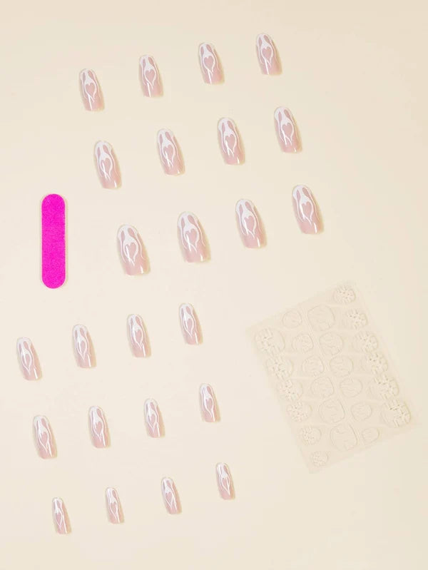 Shein- 24pcs Fake Nail & 1sheet Tape & 1pc Nail File