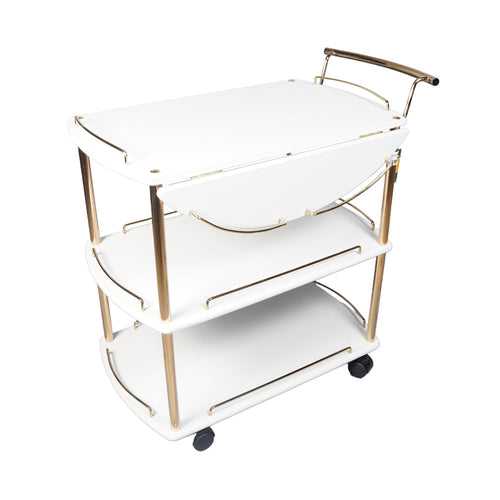 Tea Trolly Folding 3 Shelf Gold White