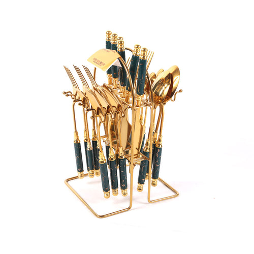 CUTLERY SET CERAMIC IR 24PC GREEN