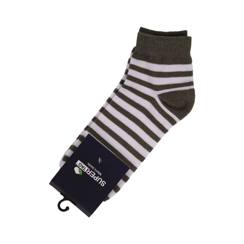 SUPER TAG ANKLE SOCKS GREY & GREEN STRIPE 1PC HZ