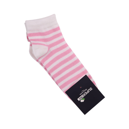 SUPER TAG ANKLE SOCKS PINK & WHITE STRIPE 1PC HZ