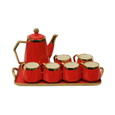 COFFEE SET 9PC CERAMIC YLG3439-8P RED AH