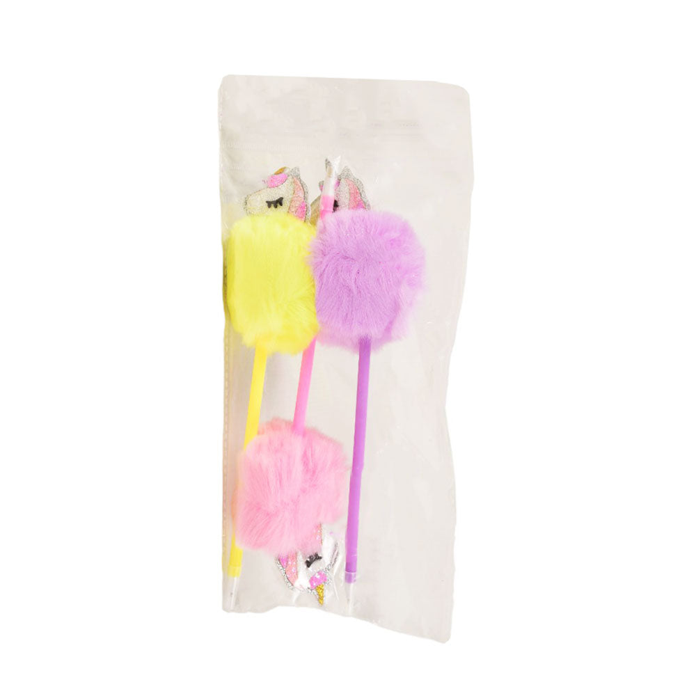 9985 FANCY FUR UNICORN BALL PEN 3PC PACK A.M