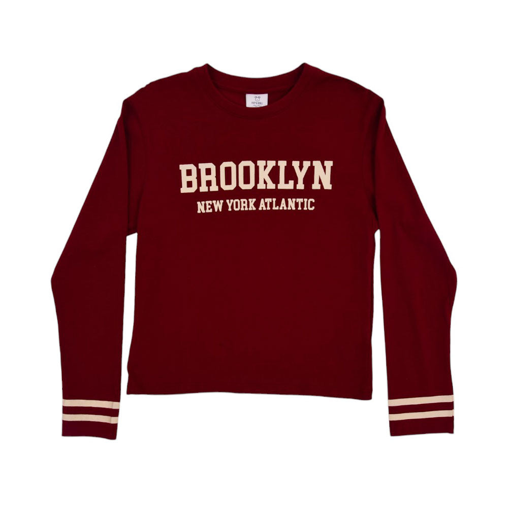 BOYS L/S T-SHIRT HOP & ROLL BURGENDY MZW-23 9-10 YEAR JB207