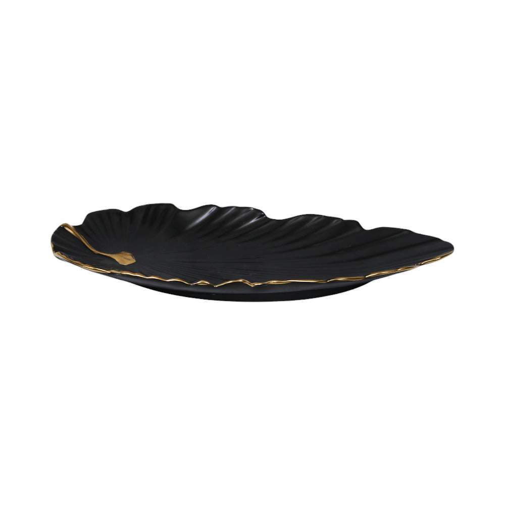 DISH PORCELAIN LEAF BLACK YLG0212E