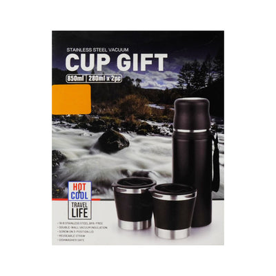 502 SS VACCUM WATER BOTTLE W 2 CUPS 850ML