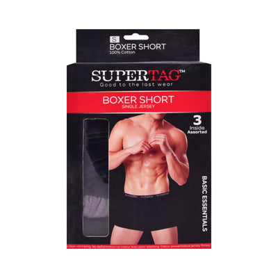 SUPER TAG SINGLE JERSEY BOXER ASSORTED SMALL 3P