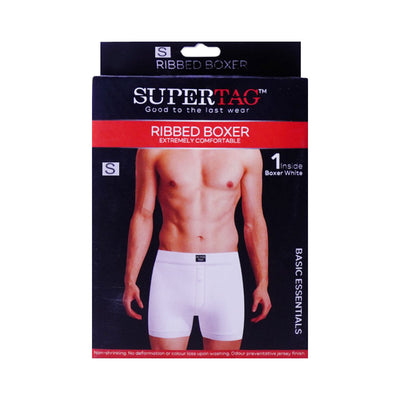 SUPER TAG BOXER RIBBED WAISTBAND WHITE SMALL 1P-24