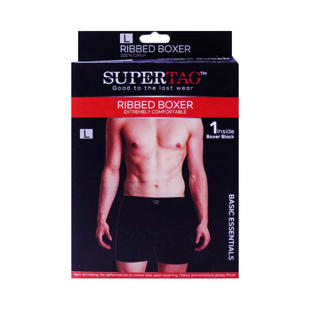 SUPER TAG BOXER RIBBED WAISTBAND BLACK LARGE 1P-24