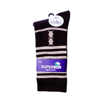 SUPER TAG SOCKS WOOLEN STRIPE BROWN 1P (02)