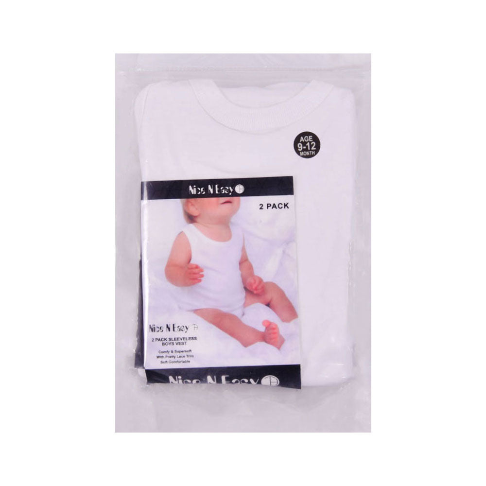 S/L BOYS VEST 2 PC PACK WHITE NICE & EASY MZS-24 9-12M