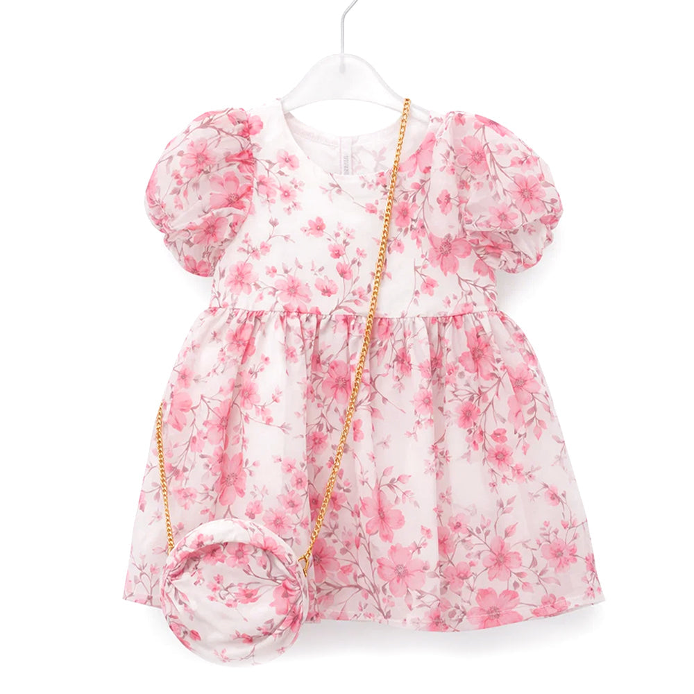 GIRLS CAP SLV FANCY FROCK W-PURSE L-PNK IR-25 VA542
