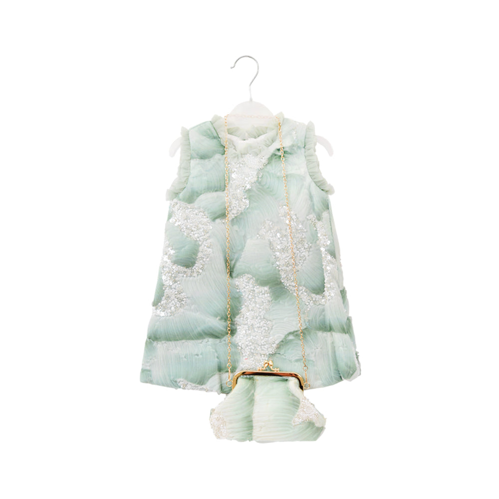 GIRLS S/L FANCY FROCK W-PURSE SEA-GRN IR-25 VA1383