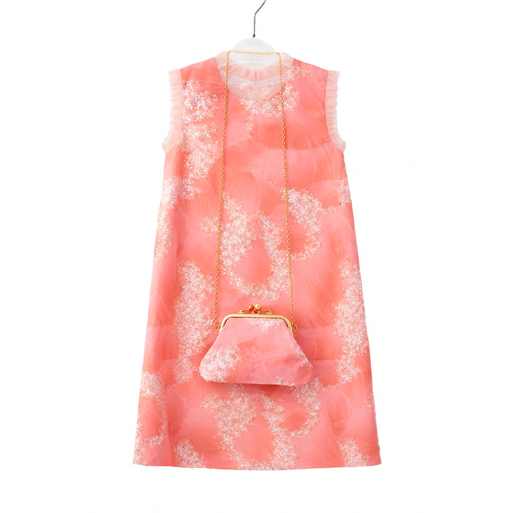 GIRLS S/L FANCY FROCK W-PURSE PEACH IR-25 VA1383