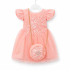GIRLS CAP SLV FANCY FROCK W-PURSE L-PNK IR-25 TY805