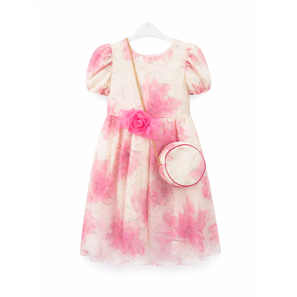 GIRLS S/S FANCY FROCK W-PURSE PEACH IR-25 VA520