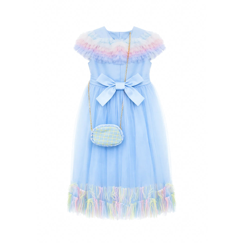 GIRLS S/L FANCY FROCK W-PURSE SKY BLU IR-25 VT095