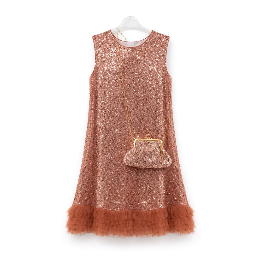 GIRLS S/L FANCY FROCK W-PURSE L-BRN IR-25 V2325