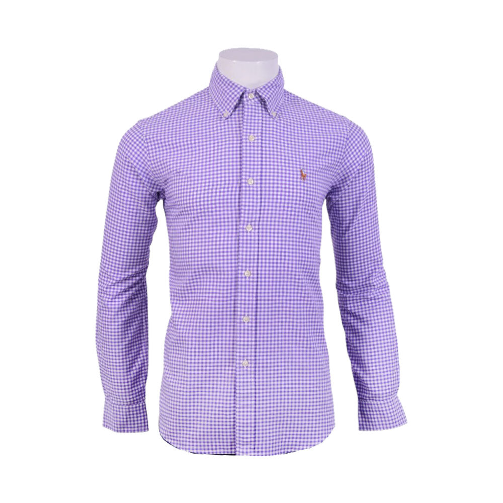 RL MEN L/S BUTTON DOWN SHIRT 021018 WHT/PRPL S (IR)