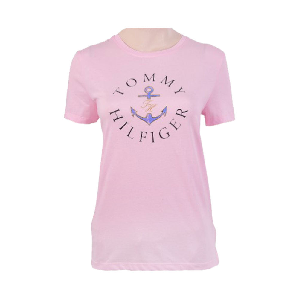 TH WOMEN S/S R.NECK SHIRT XW04336-651 PNK S (IRS)