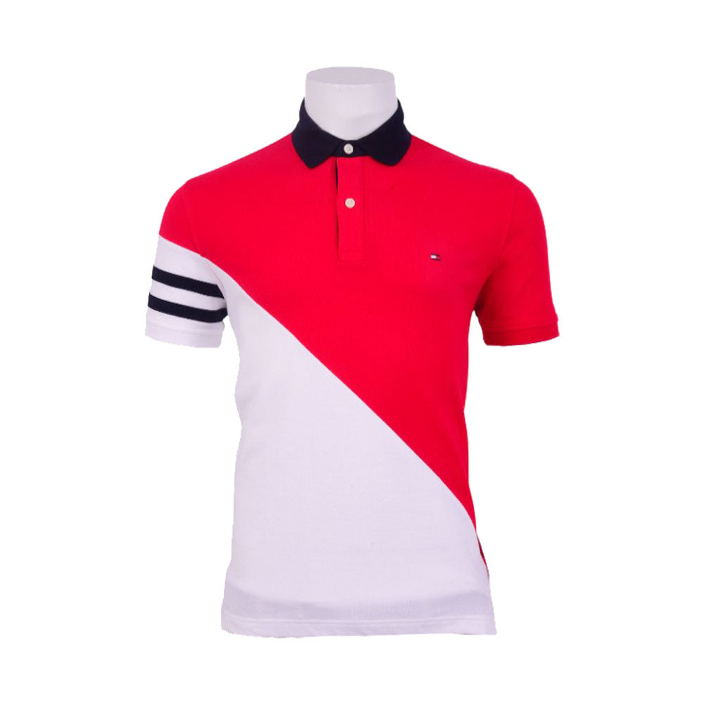 TH MEN S/S POLO SHIRT XM05158-100 WHT/RED S (IR)