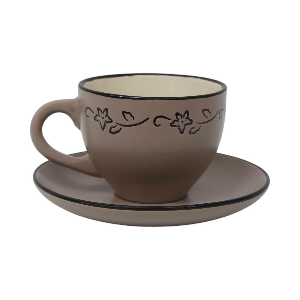 CUP & SAUCER STONEWARE OFF-WHITE MS (Pack of 6)