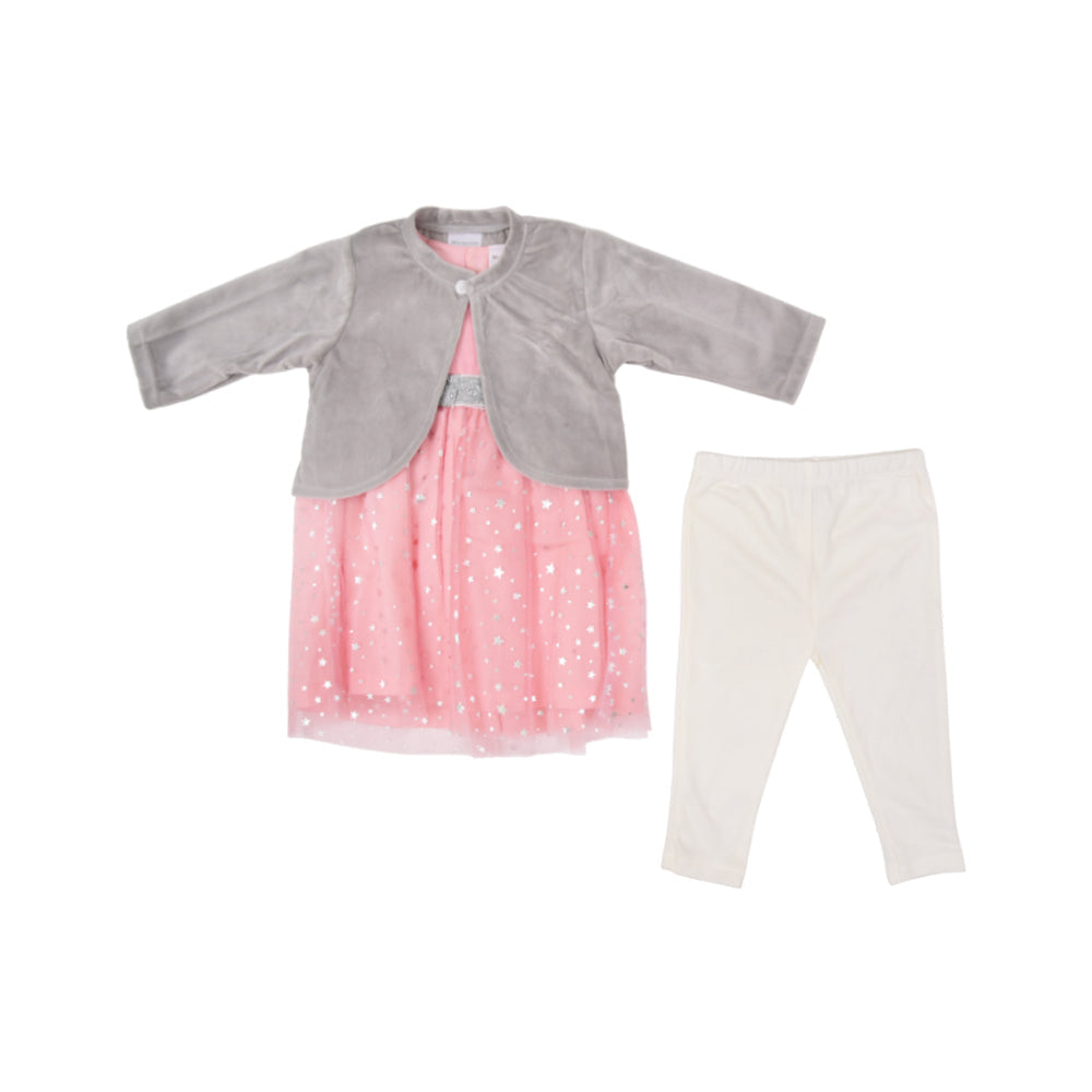 GIRLS L/S 3PC FANCY FROCK OSB IRW-25 6-9M 281-001 THAI