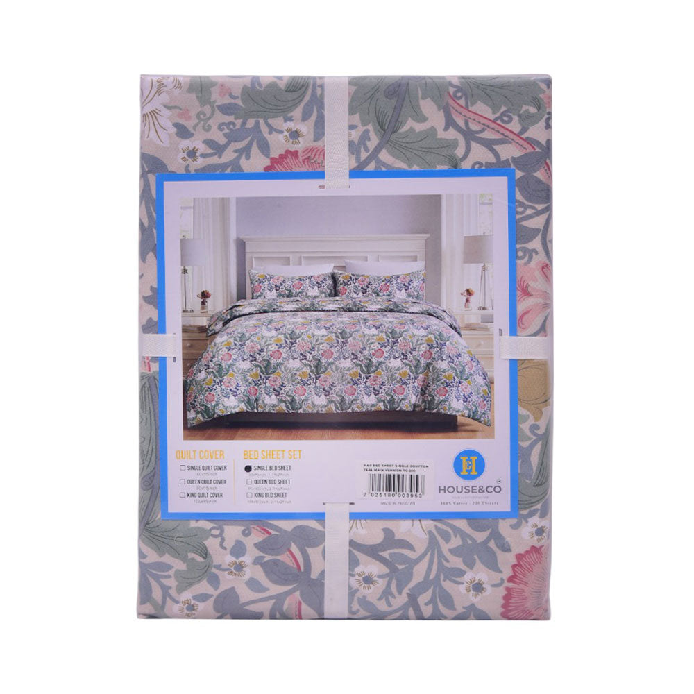 House & Co BED SHEET SINGLE COMPTON TEAL MAIN VERSION TC-200