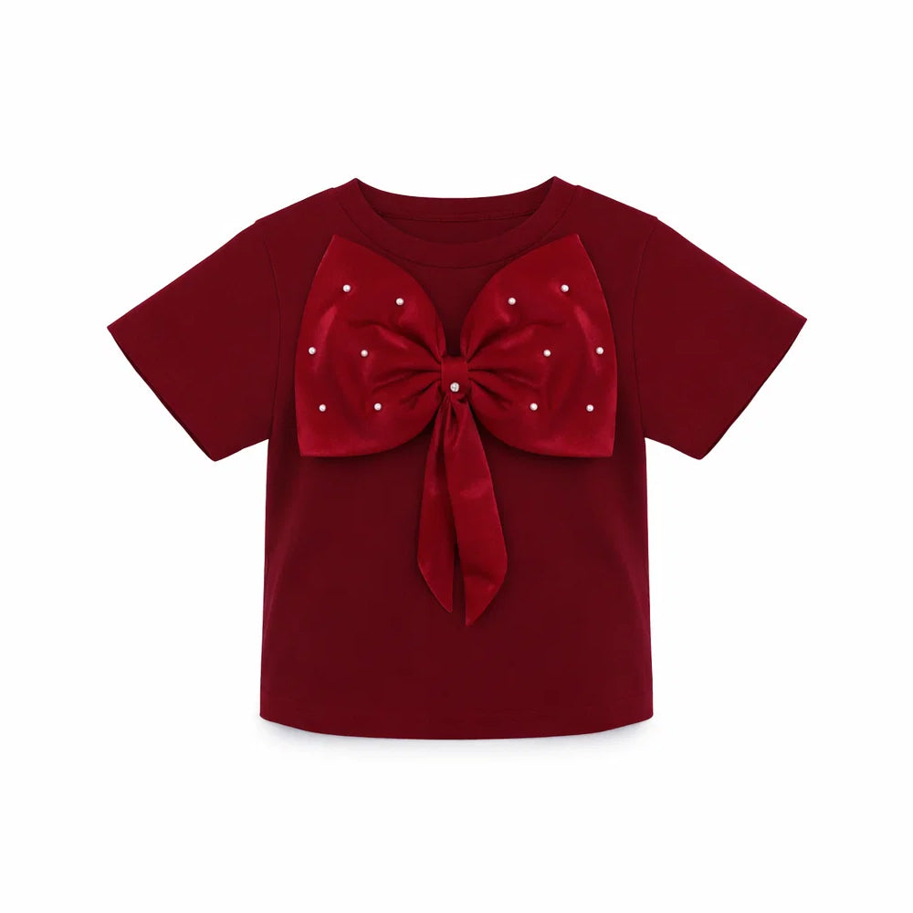GIRLS S/S KNIT FANCY BLOUSE MAROON IRS-26 4-5 YEAR 018