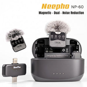 NeePho Wireless Dual Lavalier Microphone with Noise Cancellation for Android & iPhone
