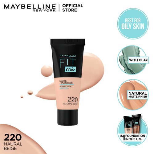 Maybelline New York- Fit Me Matte & Poreless Liquid Foundation - 220 Natural Beige - For Normal To Oily Skin
