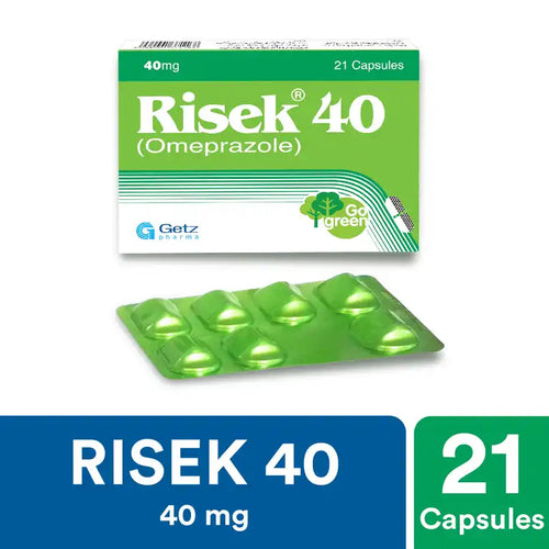 Risek 40mg Capsules 21's | Omeprazole Acid Reflux & Ulcer Medicine