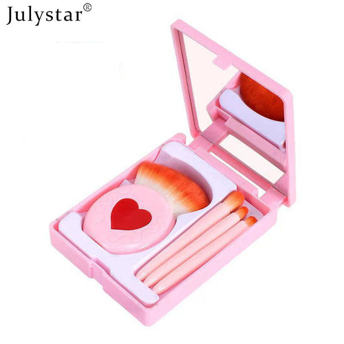 Julystar 4pcs Mini Loose Powder Brushes Easy To Clean Comfortable Handle With Mirror Makeup Brush Set For Makeup Artists