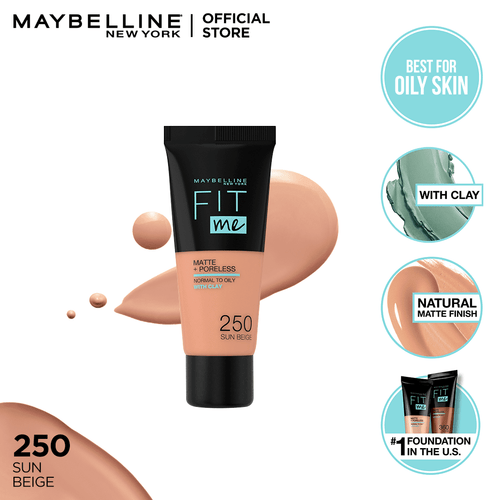Maybelline New York- Fit Me Matte & Poreless Liquid Foundation - 250 Sun Beige - For Normal To Oily Skin