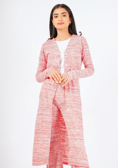 Nine90nine- Long Front Button Knit Top - Red White Candy Stripes (summer Knit)