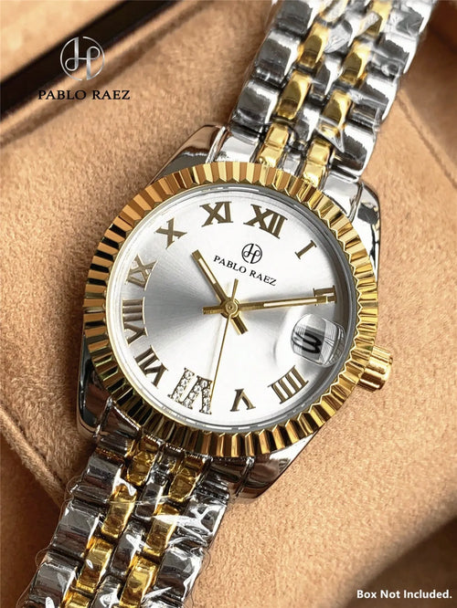 Shein - Pablo Raez 1pc Vintage Ladies Watch 18k Gold Women Watch
