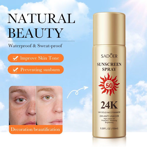 Sadoer 24k Gold Whitening Sunscreen Spray Uv Protection Facial Body Moisturizing Concealer Waterproof 150ml Sd50714