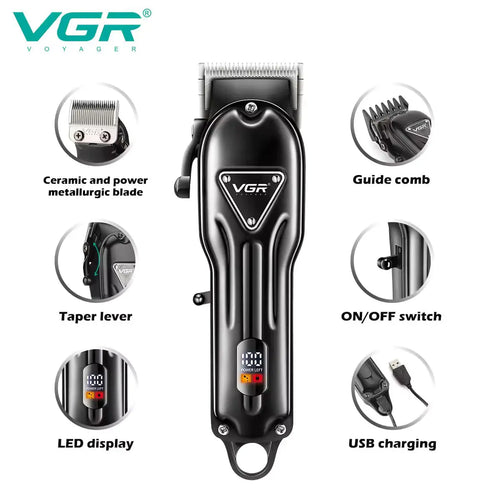 Vgr - V-051 Professional Hair Clipper & Salon Trimmer Â€“ Digital Display, Ceramic Blades, 300 Min Runtime, 4 Combs