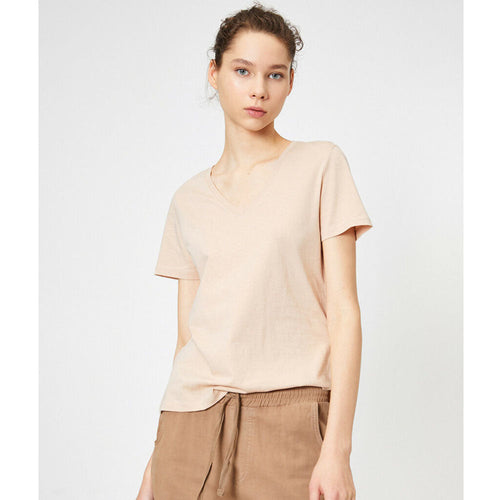 Koton V Neck T Shirt Beige