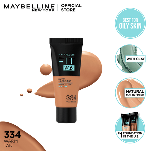 Maybelline New York-- Fit Me Matte & Poreless Liquid Foundation -- 334 Warm Tan -- For Normal To Oily Skin